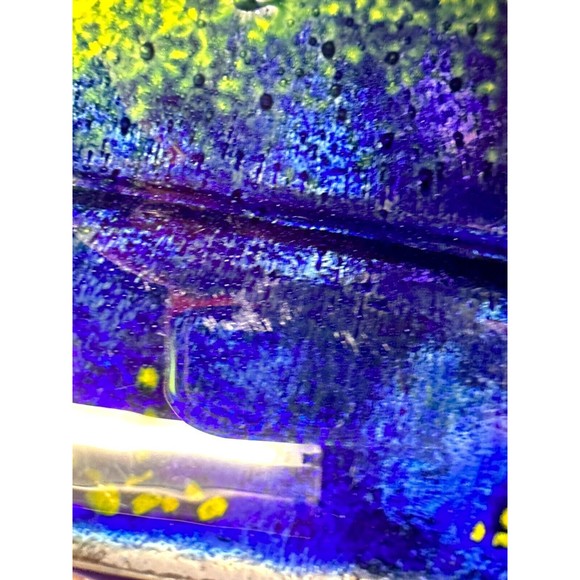 Art Fused Glass Square Tray With Bubbles In Green Blue And Yellow 7" x 7" - Picture 5 of 5